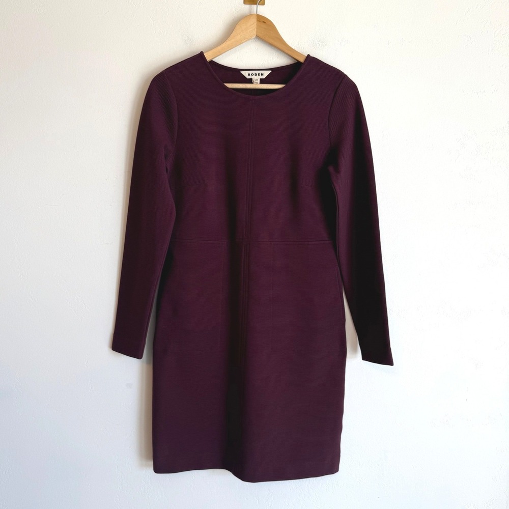 Boden Cornelia Ottoman Dress 6 Burgundy Long Sleeve Shift Pockets Preppy Office